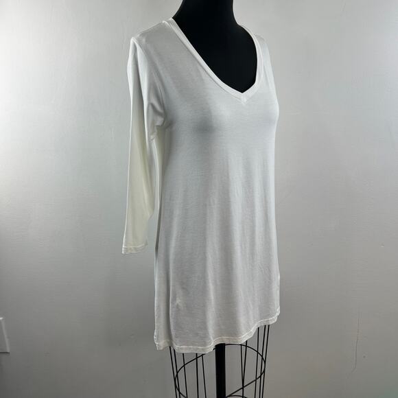 Integrity White Tunic Top Stretch Ribbed Deep V-Neck 3/4 Sleeve Size 2 USA - Picture 3 of 6